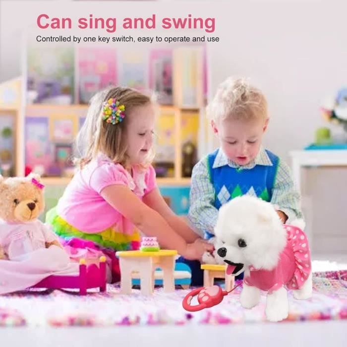 Chien En Peluche Électronique 12'' – Chiot Chantant Et Marchant Avec Télécommande – Laisse Incluse – Cadeau Anti-Stress Pour Enfant Ou Bureau
