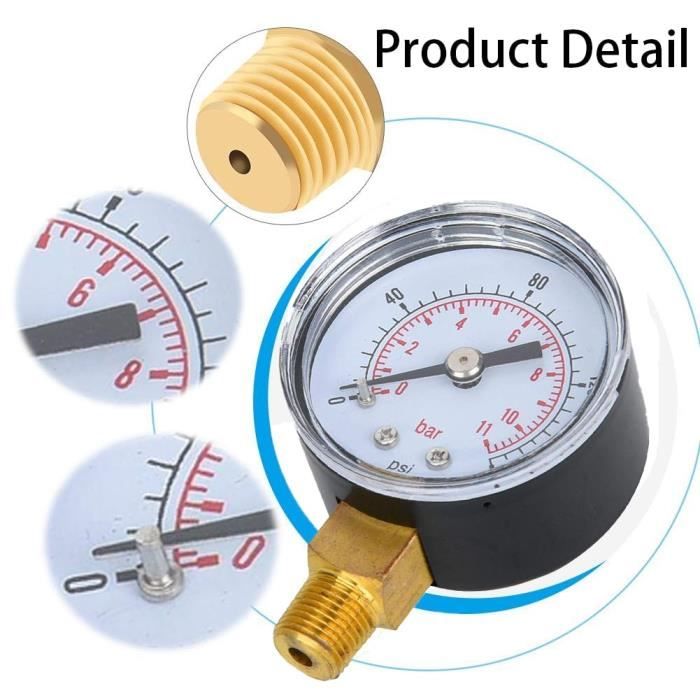 Manomètre Pression Eau 60PSI 1/4 NPT - Double Échelle Pour Piscine Et Filtre