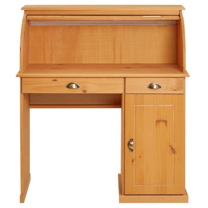 Secrétaire Oslo En Pin Massif Gris – Couvercle Chêne – 108x152x42 Cm – Bureau Rangement Style Campagne