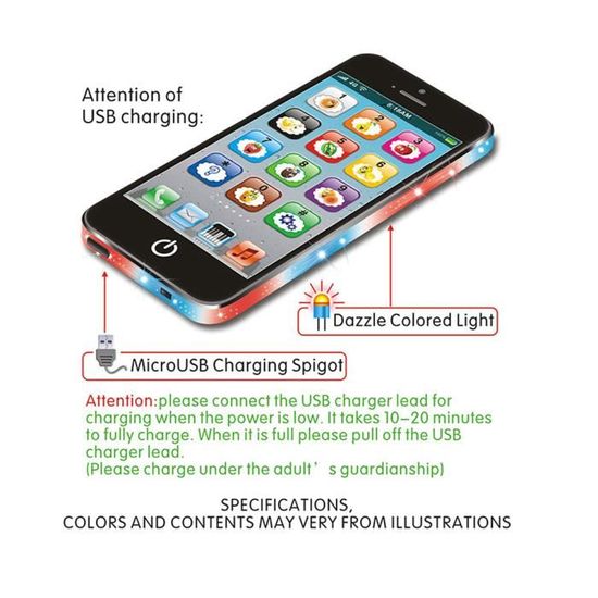 Bébé téléphone Jouet Anglais Apprentissage Machine Musique lumière téléphone Portable Grand Cadeau pour Enfants Tout-Petits garçons et Filles Blanc 