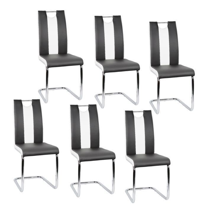 Lot de 6 Chaises de Salle à Manger Confortables en Cuir Silimi Hauteur de  siège : 48.5CM - Noir et blanc