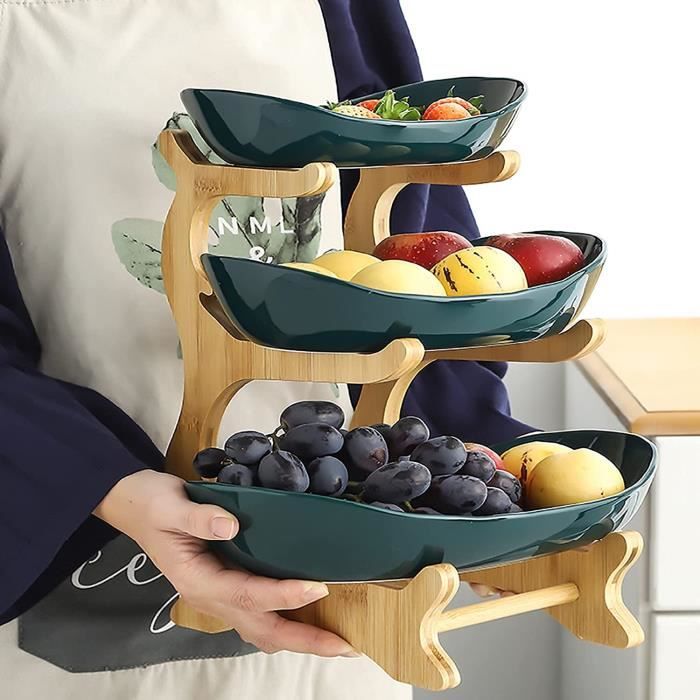 Corbeille A Fruit Design INOX, Corbeille A Fruit 2 Etages, 2 Niveaux Pour Le Stockage De Comptoir De Cuisine Moderne De Grande Capacité