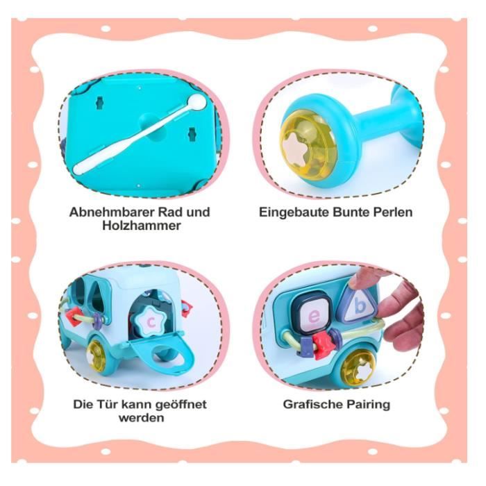 Yellcetoy Bus Musical Sensoriel – Xylophone, Trieur De Formes, Jouet à Tirer – Dès 12 Mois, Cadeau Bébé 1 An