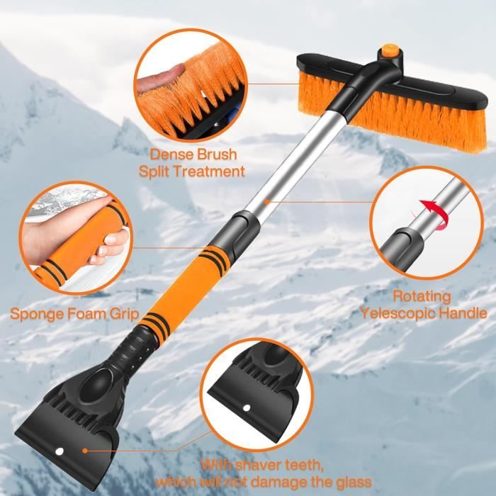 Grattoir à Glace Et Brosse à Neige 2-en-1 Pour Voiture - Longueur 61 Cm, Lame Large, Manche Démontable, Essentiel Pour L'hiver