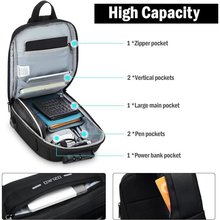 Sac Bandoulière Homme USB - Convertible En Sac à Dos, Nylon Léger, Anti-Vol