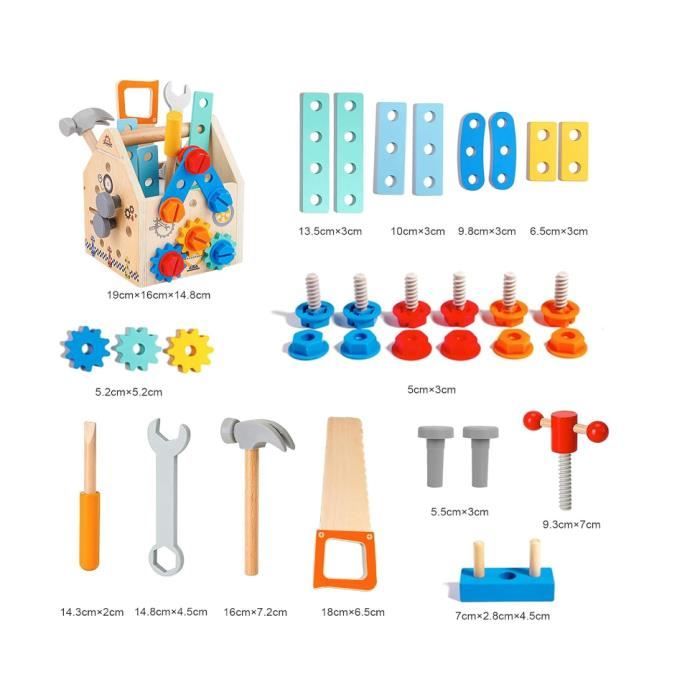 Mallette à outils pour enfants - Établi - Jouet en bois - Créativité - Motricité fine - 3 ans et