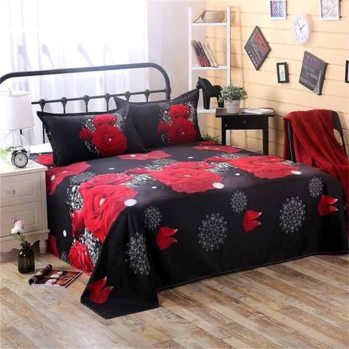 Housse De Couette 220x240 Cm Style Chinois - Motif Fleur Rouge 3D, Microfibre Douce - Avec 2 Taies D'Oreiller 65x65 Cm