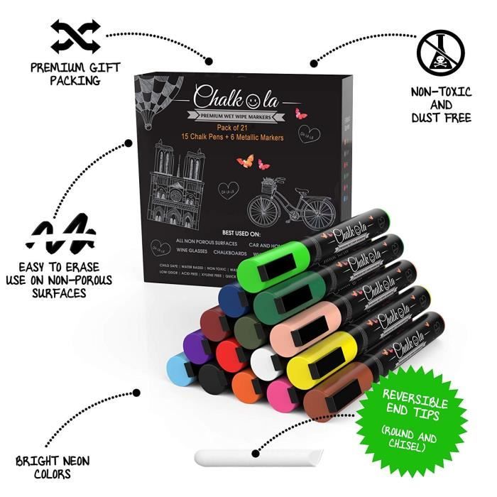 Colorful Art Co. Marqueur Craie Effaçable - Pack de 8 Couleurs