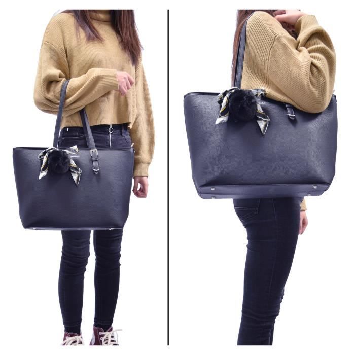 Sac Cabas Femme Flora Co Paris Bleu Format A4 Pompon Foulard