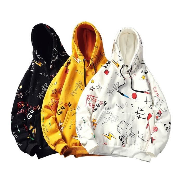 Sweat à Capuche Pour Homme - Motif Graffiti - Pour L'automne Et L'hiver - Avec Poches - Doux Et Confortable - Manches Longues - Multicolore, A, M
