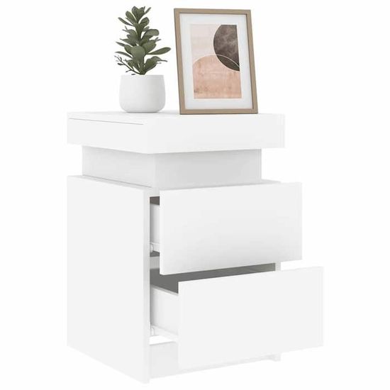Lot 2 Tables De Chevet Blanches - 30x30x40cm, 2 Tiroirs, Bois Ingénierie, Style Moderne