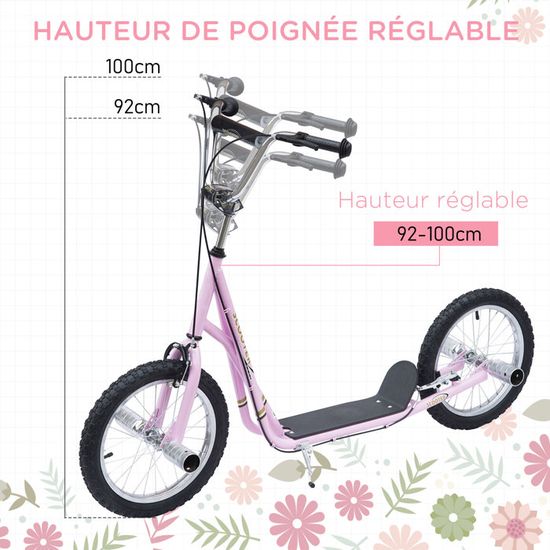 Meilleures Ventes HOMCOM Trottinette patinette enfant à partir de 5 ans grands pneus guidon réglable poignées freins et béquille acier rose | Liquidation Meilleures Ventes HOMCOM Trottinette patinette enfant à partir de 5 ans grands pneus guidon réglable poignées freins et béquille acier rose | Liquidation