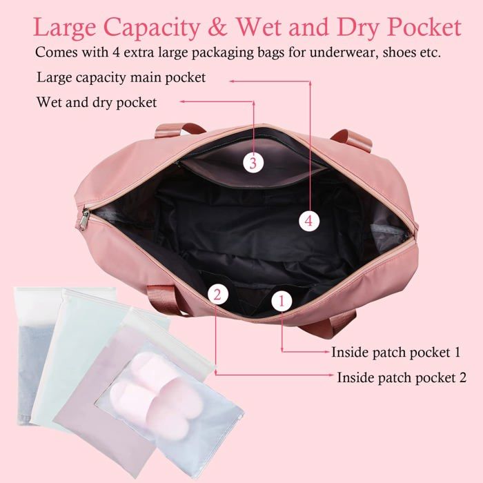 Sac De Sport Femme – Velours Côtelé Fraise – 48x22x27cm – Compartiment Chaussures Et Poche Humide – Avec Portefeuille