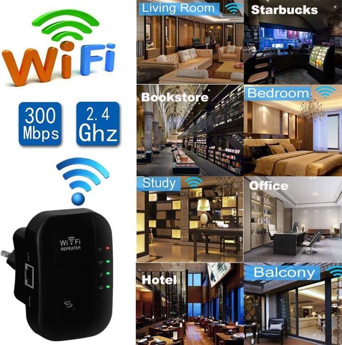 Répéteur WiFi 2.4 GHz 300 Mbps - Amplificateur De Signal Jusqu'à 5000 M² - Mode Répéteur/point D'accès - Compatible Tous Box
