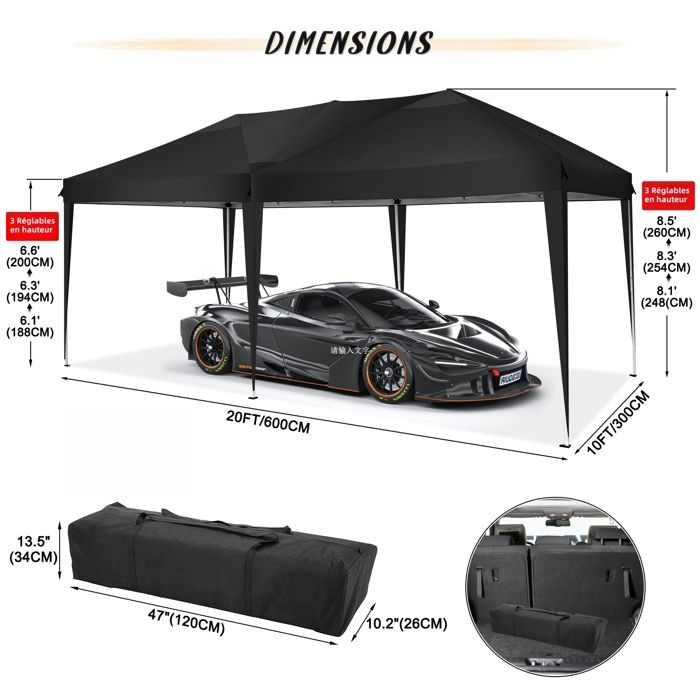 XMTECH Tonnelle Pliante 2,5x2,5m | 4 Panneaux Latéraux | Hauteur Réglable | Toit Oxford 210D