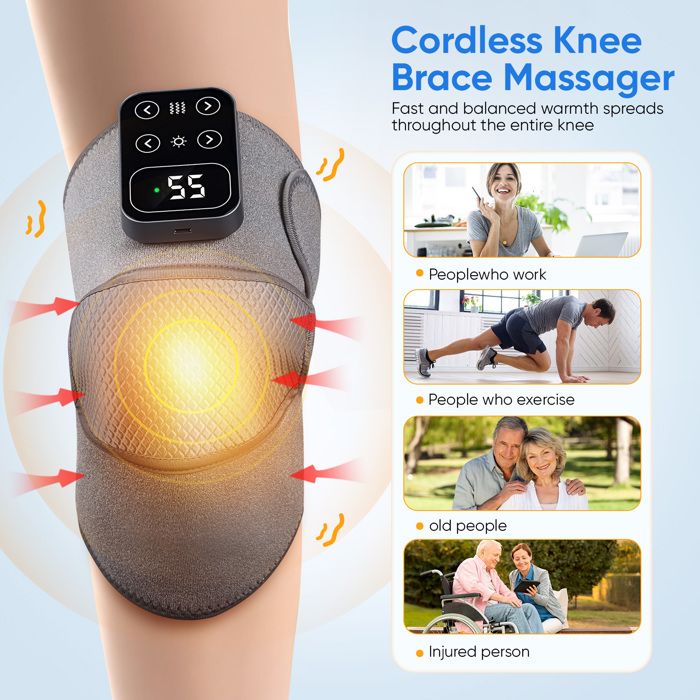 Masseur De Genou Chauffant Sans Fil - Infrarouge, Compression D'air, Portable, Rechargeable Par USB