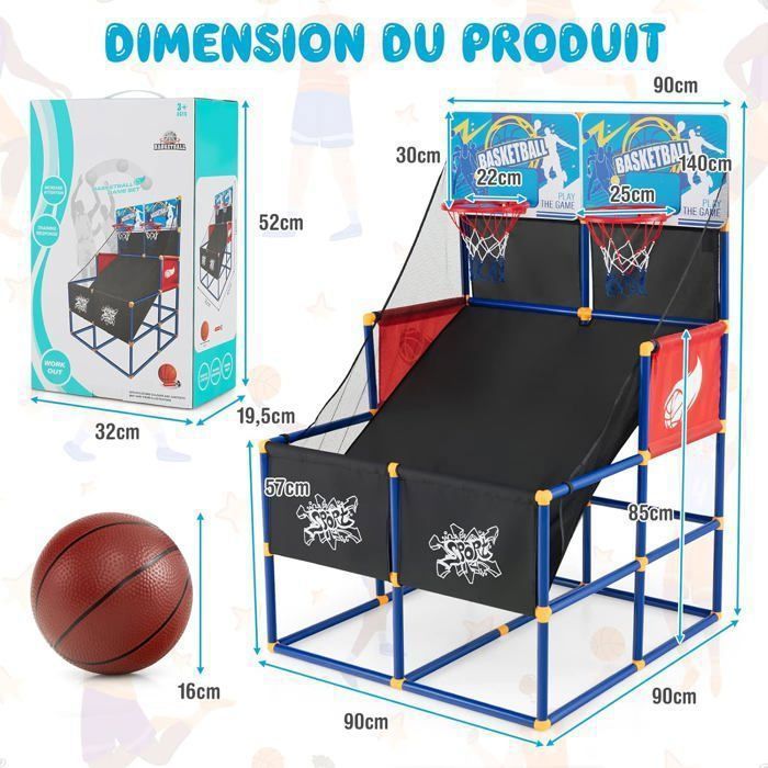 COLORBABY Panier De Basket-Ball Avec Marqueur Électronique - Structure Métallique 64 X 100 X 150 Cm, Design Retour, Ballons Inclus Pour Enfants
