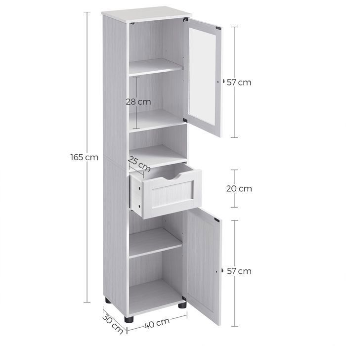 Meuble Salle De Bain VASAGLE Haut Et Fin - Colonne Avec Tiroirs - Blanc - 40x18x134.4cm - Pour Petits Espaces