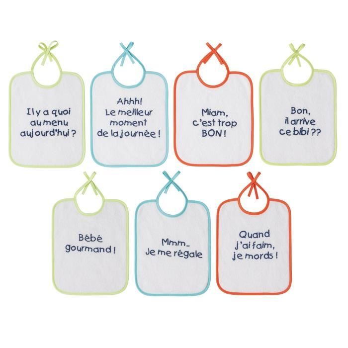 BabyCalin Set De 7 Bavoirs Naissance Brodés 17 X 29 Cm - Protection Absorbante Pour Bébé