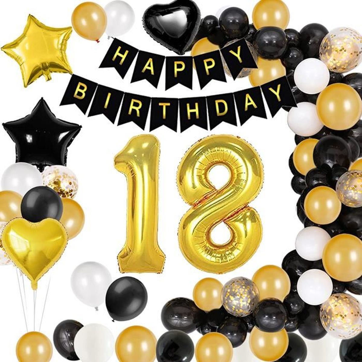 Decoration Anniversaire 18 Ans Noir Or Anniversaire 18 Ans Fille Garcon Anniversaire Banniere Confettis Ballons Cdiscount Beaux Arts Et Loisirs Creatifs