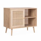 SWEEEK Meuble de rangement en cannage 2 niveaux 1 porte pieds scandinaves