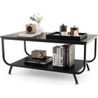 COSTWAY Table Basse Imprimée Marbre 2 Niveaux, Table de Salon Rectangulaire avec Cadre en Métal Noir pour Bureau, Salle de