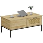 HOMCOM Table basse relevable style bohème chic - 2 tiroirs, compartiment - aspect cannage rotin PVC panneaux aspect bois clair