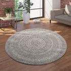 PACO HOME Tapis Intérieur & Extérieur, Tissage Plat Rond Look Sisal Design Scandinave, Gris [Ø 120 cm rond]