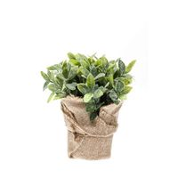 Sauge artificielle VITUS dans son sac de jute, vert-blanc, 20cm - Plante aromatique déco - Plante artificielle en pot - artplants