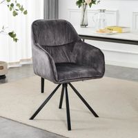 VIVOLILV chaise salle a manger - fauteuil design pivotante 360° en Velours - Gris Foncé - Pieds en Métal Peint Noir