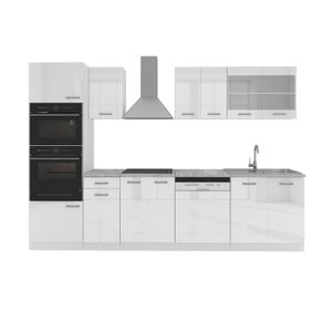 CUISINE COMPLÈTE Vicco cuisine R-Line, blanc brillant/blanc, 300 cm avec armoire haute, PA Anthracite