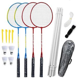 KIT BADMINTON set de badminton - jeu de sports de plein air avec filet, raquettes, reflux, piquets, poteau et sac de transport - enfants, adulte