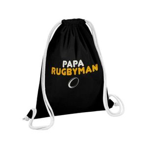 SAC DE SPORT Sac de Gym en Coton Noir Papa Rugbyman Sport Rugby Ballon Père 12 Litres