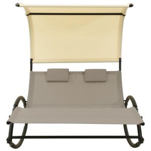 CHAISE LONGUE Chaise longue double avec auvent Textilène Taupe et crème GAROSA7793391483097
