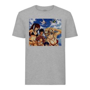 T-SHIRT T-shirt Homme Col Rond Gris Fairy Tail Manga Natsu