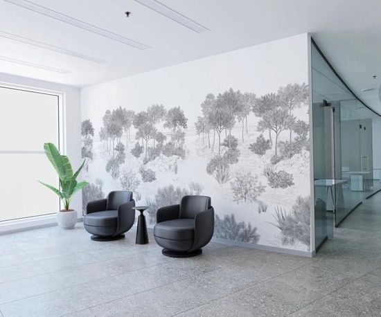 Papier Peint Panoramique Paysage Noir Et Blanc Papier Peint Panoramique noir et blanc paysage de dunes pins, buissons