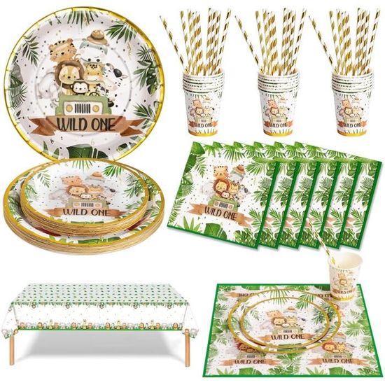 Set Vaisselle Fête Fille - 16 Invités (Assiettes, Gobelets, Serviettes) + Déco Ballons Or/Rose