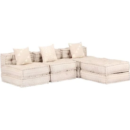 Brico*3716Elégant - Canapé droit fixe 3 places Canapé de relaxation Pouf modulaire- Canapé d'angle Sofa Confortable Beige Tissu