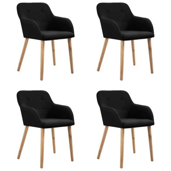 :)44492 GRAND 4 x Chaises de salle à manger ECONOMIQUE - Chaise de cuisine Chaise Scandinave - Noir - Tissu et chêne massif
