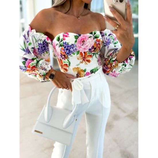 Chemisier Femme à Manches 3/4 Imprimé Fleurs - Coupe Ample Décontractée - Tendance Automne - 9