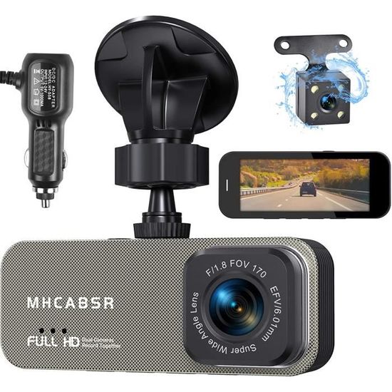 Caméra de Voiture Dashcam Avant et arrière, 3,6 Pouces Full HD 2K, Grand Angle 170 °, capteur G, WDR, Enregistrement en Boucle, Surv