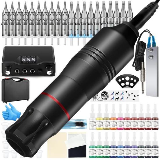 Kit De Tatouage Professionnel Complet TATELF - Machine Sans Fil, 2 Batteries, Aiguilles, Encres, Peaux D'entraînement