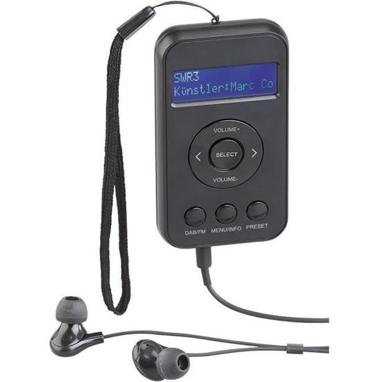 Radio de poche numérique DAB+/FM avec écran LCD, DRC et écouteurs "DOR-265"