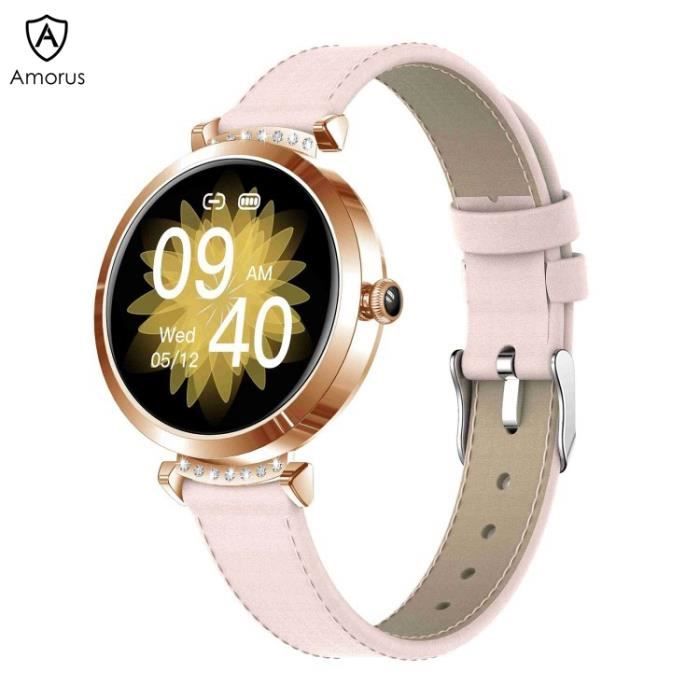 Montre Connectée Sport, AMORUS Montre Connectée Femme étanche IP68 Rappel de Périodes Physiologiques Multifonction Bracelet, Rose