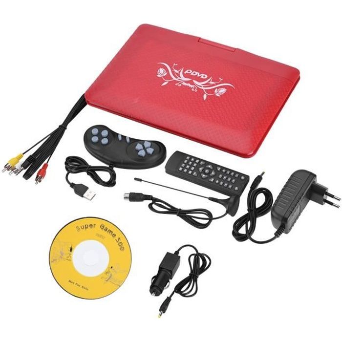LIUX 110-250V 9.8in HD Lecteur DVD portable de voiture VCD CD AVI rouge (EU)