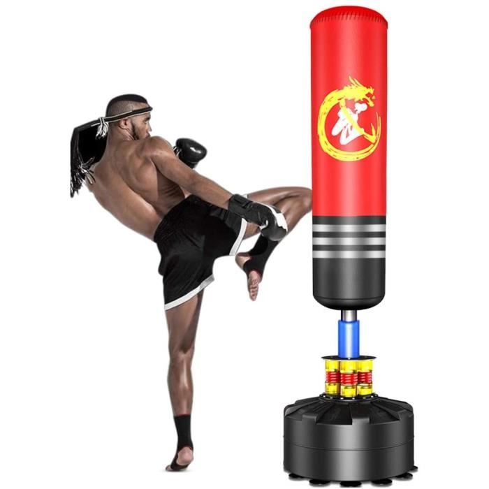 Sac de Frappe de Boxe Debout Libre pour Adulte - Support de Sac de Frappe Résistant avec Base à Ventouse -Rouge- 1.75M