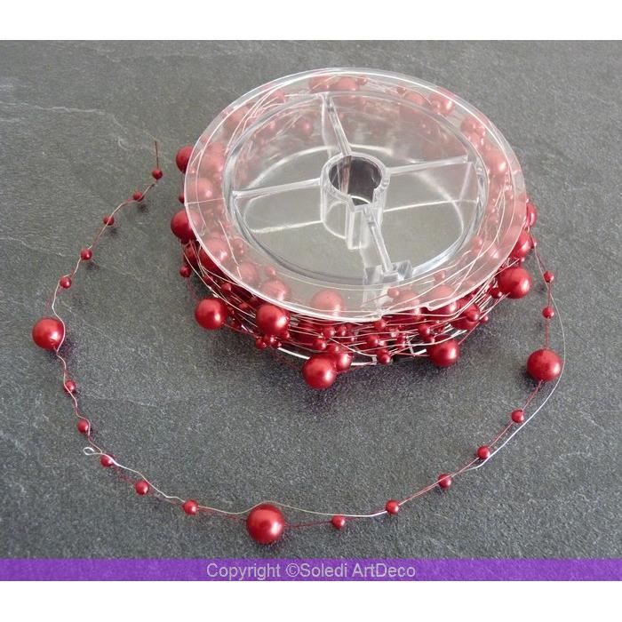 Guirlande de perles rouge nacrées, 5 mètres