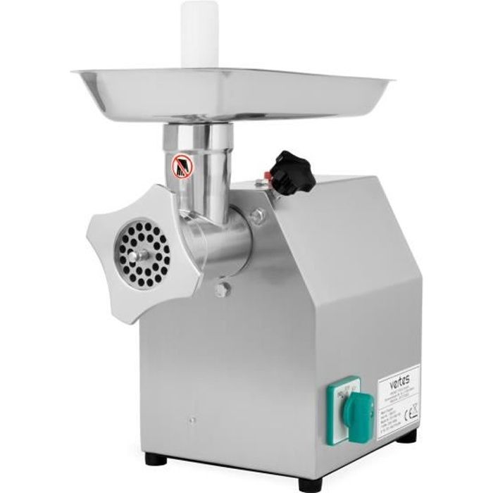 Vertes Hachoir à viande électrique professionnel (1100 watt, 220 kg/h, Acier inoxydable, 2 Couteaux, 4 Disques)
