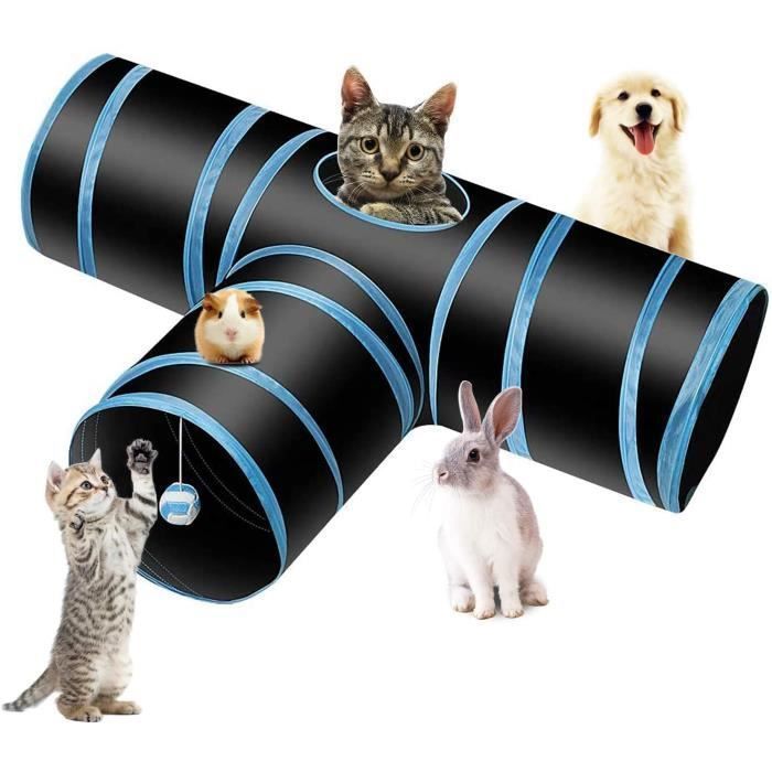 Tunnel Chat Jeu Chat, Tunnel Lapin Pet Tunnel 3 Way Crinkle Tunnel Tube Pliable Jouet pour Les Chats Lapins, Chiens, Animaux de Comp