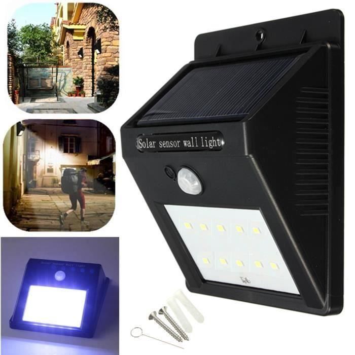 10 led Applique Etanche pir lampe solaire murale lumière détecteur mouvement extérieur FR28638